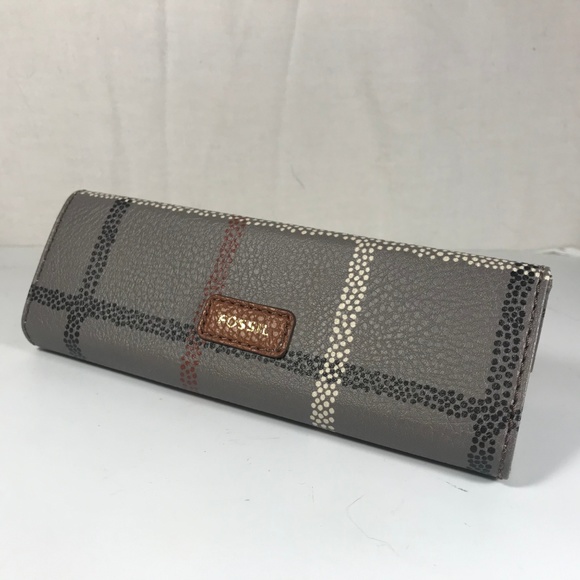 NEW FOSSIL Brown Leather TRIANGLE Sunglasses Eye Glasses CASE Sun Glass Magnetic